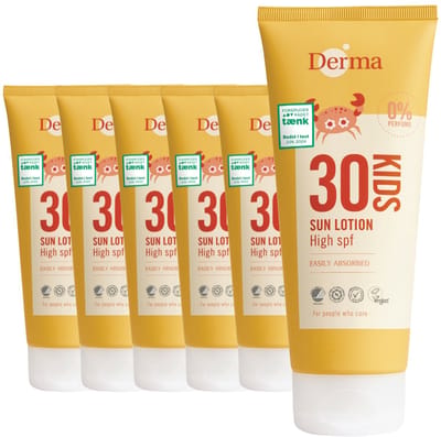Derma Sun - Kids Zonnebrand SPF30 6 x 200 ml - voor Gevoelige Kinderhuid - Waterbestendig - Parfumvrij - UVA en UVB Bescherming - AllergyCertified