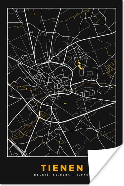 Poster Plattegrond - Goud - Stadskaart - Tienen - Kaart - 120x180 cm XXL