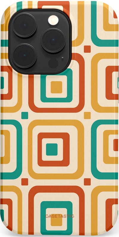 Casetastic hoesje geschikt voor Apple iPhone 14 Pro - MagSafe - Dubbellaagse bescherming - Retro Vierkant verlangen - Fashion Case - Crème Terracotta Goud Turquoise