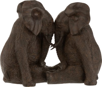 J-Line figuur Koppel Olifant - polyresin - donkerbruin - large
