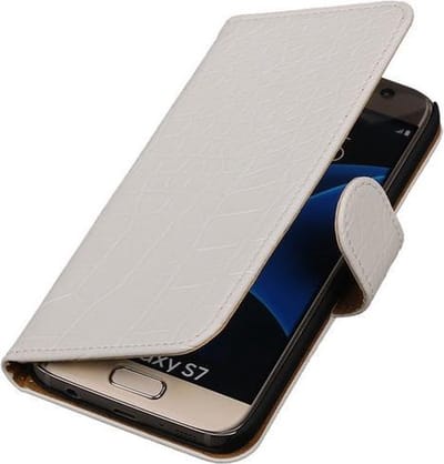 Wit Krokodil Booktype Samsung Galaxy S7 Wallet Cover Hoesje