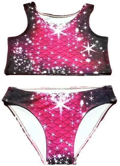 Mermaid Sisters bikini set voor meisjes - Roze/Zwart - Maat 104-122 - Zeemeermin zwemkleding