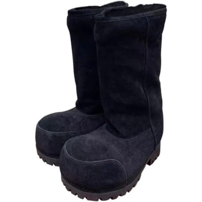 Platform Sneeuwlaarzen met Groot Hoofd Design, Dikke Zool Hoogteverhogend Lange Schacht Warme Katoenen Laarzen, Winter Dames Bruine Pluche Schoenen 37 black