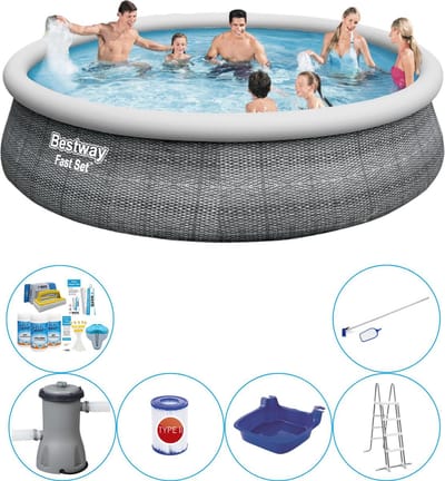 Fast Set Rattan Rond 457x107 cm - 7-delig - Slimme Zwembad Deal