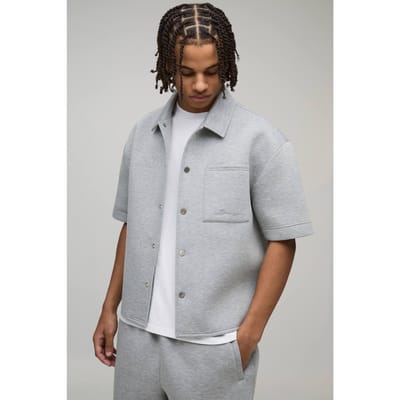 Oversized Boxy Scuba Shirt | Grey Marl | Size XS