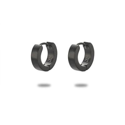Twice As Nice Oorbellen in edelstaal, oorring, 12 mm, mat, zwart