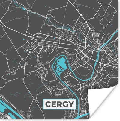 Poster Cergy - Plattegrond - Kaart - Stadskaart - Frankrijk - 100x100 cm XXL