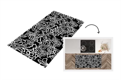 Keukenloper - Loper keuken - Patronen - Bloem - Zwart Wit - 120x60 cm - Keukenloper vinyl