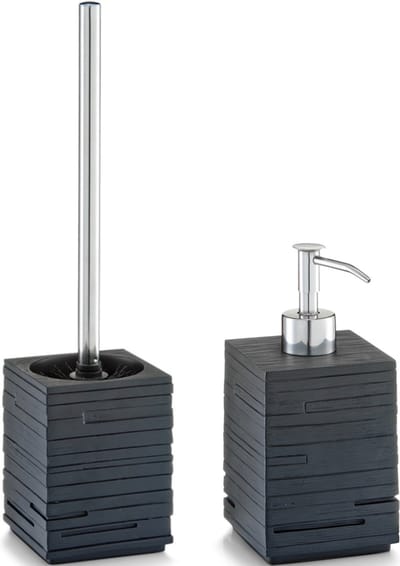 Luxe WC/Toilet spullen set Toiletborstel met zeeppompje van polystone - zwart leisteen-look