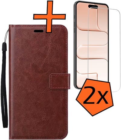 Hoes - Met 2x Screenprotector - Geschikt voor Apple iPhone Air - Luxe Pasjeshouder - Bookcase Portemonee - Flip Case - Kunstleer Book Case - Flipcase Hoes - Book Cover - Walletcase - PortemonneeHoes - Bruin