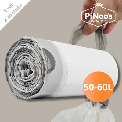 PiNoo’s® PerfectFit Code H Vuilniszakken 50-60 Liter | 1 rol à 30 zakken - Trekband | HDPE-plastic | 28 My | 60×81 cm – Alternatief Brabantia vuilniszakken H, Trekbandzakken 60L, Passend in Brabantia 50/60 liter, Geschikt voor Brabantia code H