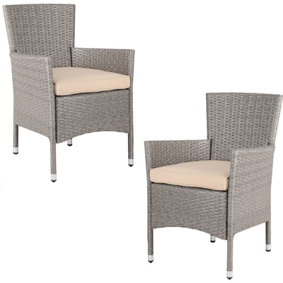 Casaria Polyrattan Tuinstoel - 2 stuks Stapelbaar & Kussen - Beige