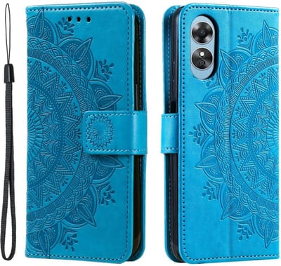 Geschikt voor Oppo A78 Mandala Book Case Hoesje met Pasjeshouder Blauw