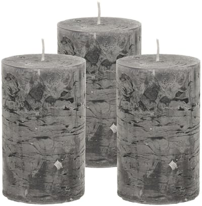 Atmosphera Stompkaars/cilinderkaars - 3x - antraciet - 5 x 8 cm - klein rustiek model