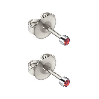 Caflon - titanium oorknopjes - zilverkleurig - 2 mm - kristal steentje - rood - geboortesteen juli - robijn - oorschieter - piercing - hypoallergeen - steriel verpakt