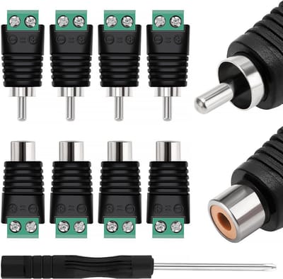 RCA Connector Adapter - Phono Schroefklem - Audio Video Aansluiten - Set van 8 Connectoren - 13x8x1 cm