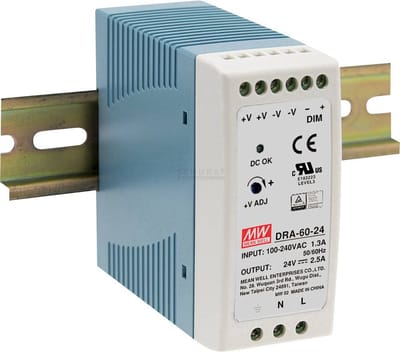 Mean Well DRA-60-24 DIN-rail netvoeding 24 V/DC 2.5 A 60 W Aantal uitgangen: 1 x Inhoud: 1 stuk(s)