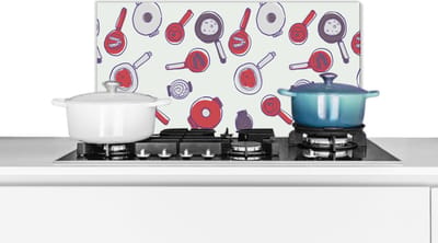 Spatscherm keuken 60x30 cm - Kookplaat achterwand Patroon - Koken - Pan - Eten - Muurbeschermer - Spatwand fornuis - Hoogwaardig aluminium