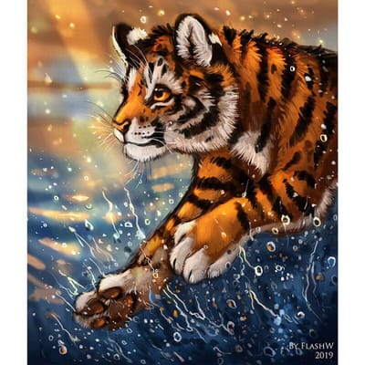 Tijger 5d Diy diamant borduurwerk volledige ronde diamant schilderij 20X30CM beige
