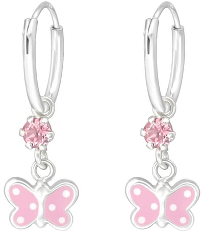 Joy|S - Zilveren vlinder bedel oorbellen - oorringen - La Crystale kristal - roze vlinder