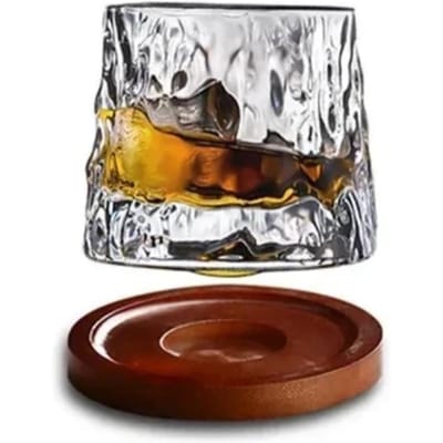 200ML Draaibaar Whiskeyglas Old Fashioned Wijnglas met Houten Basis Schotland Bar Feest Whiskey Wijnglaswerk Tool 200ml