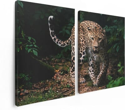 Artaza Canvas Schilderij Tweeluik Luipaard In Het Bos - 120x80 - Foto Op Canvas - Canvas Print