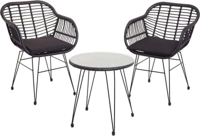 Poly-rattan set MCW-G17, balkonset tuinset zitgroep stoel, touw ~ antraciet, kussens antraciet