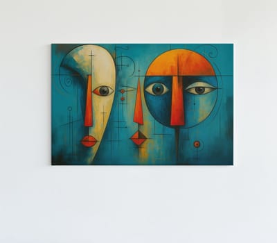 Canvas Schilderij - Geometrische Gezichten - Wanddecoratie - 60x40x2 cm