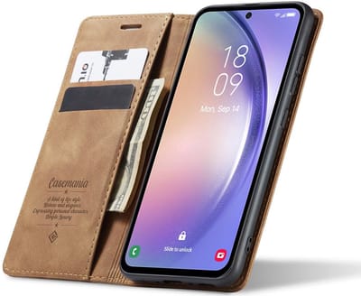 CaseMania Bookcase hoesje geschikt voor Samsung Galaxy S25 Edge - Effen Bruin - Kunstleer