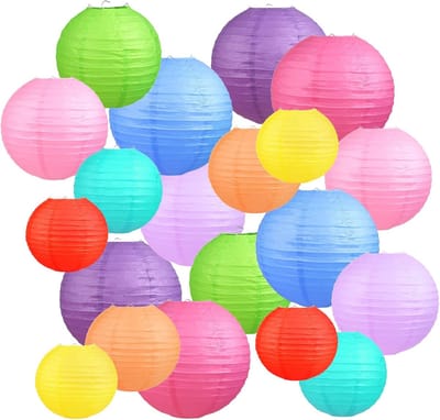 Thijox - 20 stuks kleurrijke papieren lampions, lampenkappen in 10 kleuren en 4 maten voor feestdecoratie, bruiloften, verjaardagen, tuinfeesten en ba