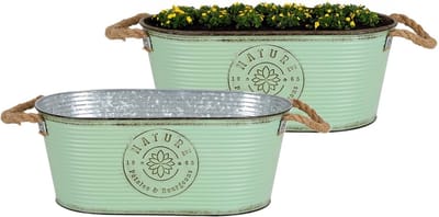 Sunnydays Teil/plantenpot/bloempot - 2x - zink - jadegroen - L35 x D19 x H14 cm