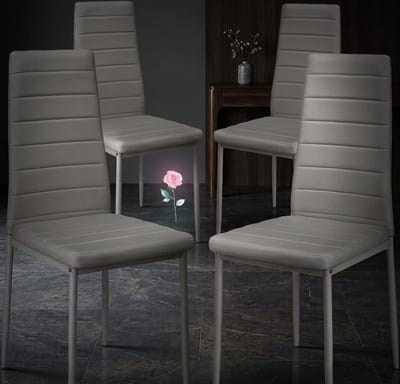 Modern Luxe Faux Leren Eetkamerstoelen Set van 4 – Comfortabele Design Stoelen met Metalen Frame en Gestikte Rugleuning