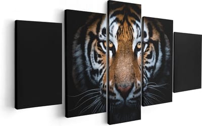 Artaza Canvas Schilderij Vijfluik Tijger Op Zwart Achtergrond - 100x50 - Foto Op Canvas - Canvas Print