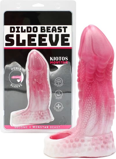 Kiotos Monstar 02 - Penis Sleeve - Penisverlenging - Met Ball Stretcher Opening - Siliconen - Roze Wit