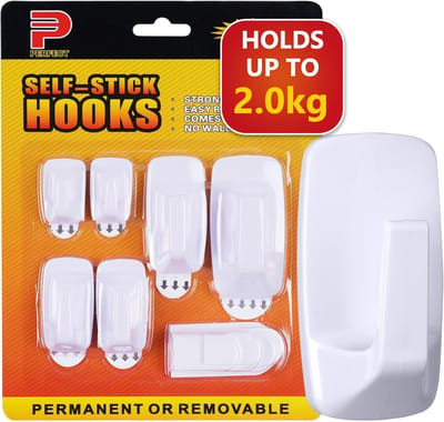 SnelShoppen - Powerstrips Haakjes Set met Zelfklevende Strips, Draagvermogen tot 2 kg, 6 Stuks, Ideaal voor Glas, Tegels, Hout, Plastic, Keuken, Kanto