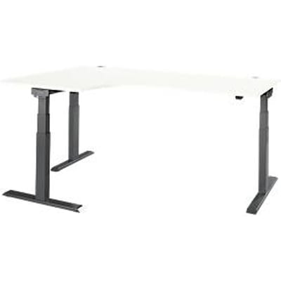 Hoekbureau ERGO-T 2.0 - elektrisch in hoogte verstelbaar - 90° hoek links - B 2000 x H 640-1300 mm - T voet antraciet - wit - ons merk Schäfer Shop Select
