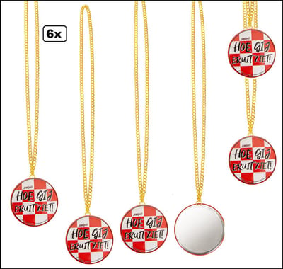 6x Ketting met tekst `` Hoe gij eruit ziet`` - aan achterzijde spiegel - Thema feest carnaval party festival fun