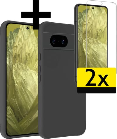 Hoesje - Met 2x Screenprotector - Geschikt voor Google Pixel 8a - Sterk & Shockproof - Back Cover - Siliconen Case - Telefoon Hoes - Telefoonhoesjes - Zwart