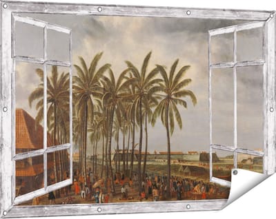 Gards Tuinposter Doorkijk Het Kasteel van Batavia - Andries Beeckman - 120x80 cm - Tuindoek - Tuindecoratie - Wanddecoratie buiten - Tuinschilderij