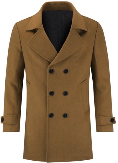 ALLTHEMEN Heren Effen Dubbelrijige Overjas Wollen Dikke Coat - Kort Gevoerd Winterjack - S