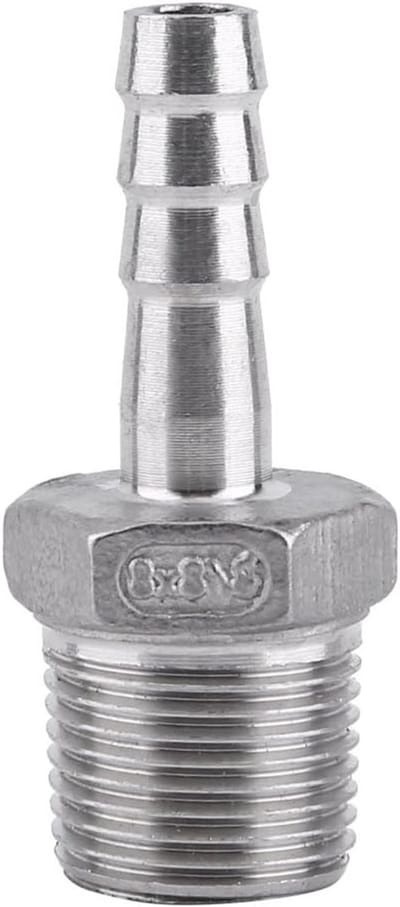 Hose tail connector met mannelijke draad van roestvrij staal 304, 3/8" BSP, geschikt voor slangen van 8 mm