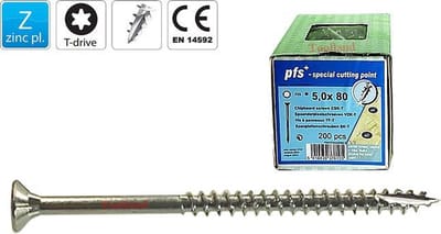 Spaanplaatschroef Ø 6,0 x 180mm. lang. Platkop-Torx-T30. Deeldraad. Verzinkt. 100 stuks Houtschroeven. PGB-Fasteners.