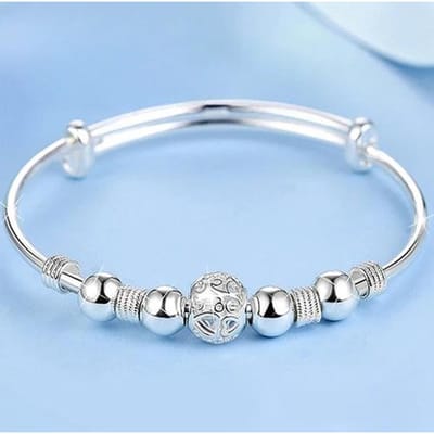 Verstelbare Maat 925 Zilveren Armband Manchet Dromenvanger Kwastje Veer Rond Kralen Bedel Armband Sieraden Voor Vrouwen Bruiloft white