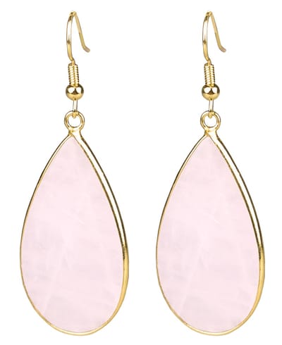 Edelstenen oorbellen Big Teardrop Rose Quartz Gold - edelstaal - oorhanger - roze - rozenkwarts - goud - druppel - luxe sieraden zakje - roze oorbellen - dames oorbellen