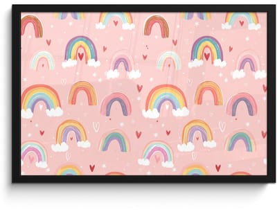 Poster in lijst - Fotolijst 60x40 cm - Posters - Regenboog - Patroon - Pastel - Handgetekend - Posterlijst zwart - Decoratie - Wanddecoratie woonkamer - Muurdecoratie slaapkamer