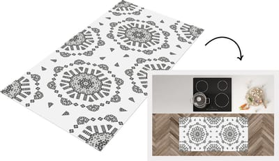 Keukenloper - Loper keuken - Mandala - Patronen - Zwart Wit - 120x60 cm - Keukenloper vinyl