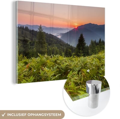 ® Glasschilderij 180x120 cm - Schilderij acrylglas - Zonsondergang bij het nationaal park Karpaten in het Europese Oekraïne - Foto op glas - Muurdecoratie woonkamer - Wanddecoratie slaapkamer - Schilderijen