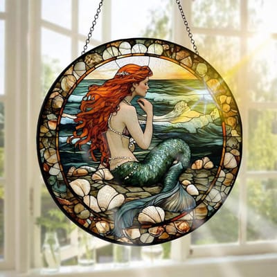 Handgemaakte Glas-in-lood Raamdecoratie voor Tuin en Binnenhuis - Perfect voor Feestdagen, Kerst en Decoratie, 20 x 20 cm
