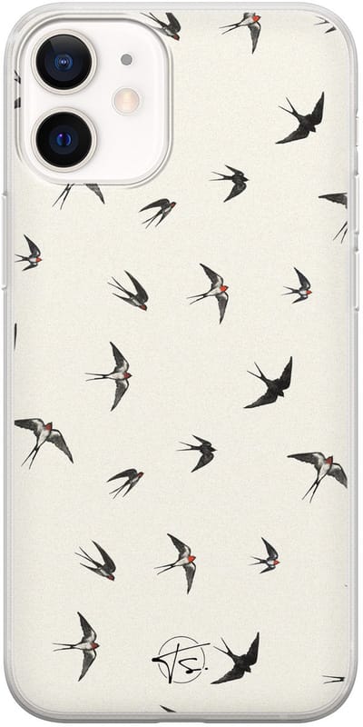 Hoesje geschikt voor iPhone 12 Mini - Vogels / Birds - Soft Case - TPU - Print - Beige - Mooie Telefoonhoesjes