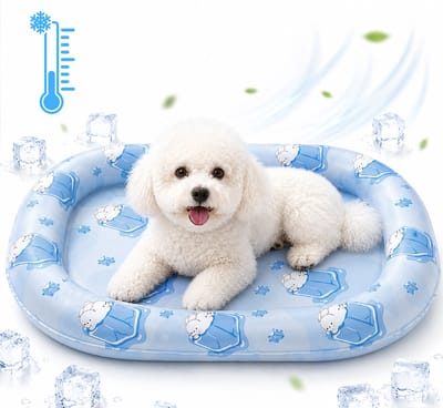 Koelmat voor Honden - Zelfkoelende Hondenmat - Zomer Koelkussen - Gelkoelbed - Fysieke Koeling - Hoge Rand - PVC Waterdicht - Voor Katten & Kleine Honden - Geen Elektriciteit - Blauw Met IJsberen - 72x48cm - 1 Stuk